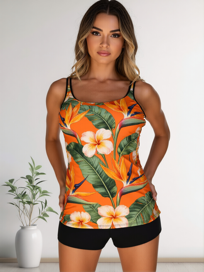 ARVONA Tropical Sunset Floral Tankini Set