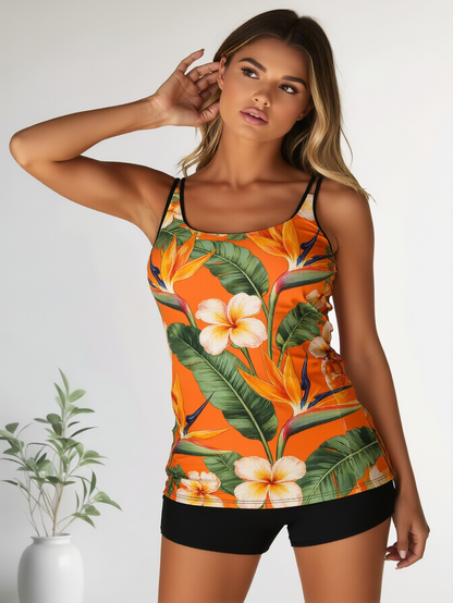 ARVONA Tropical Sunset Floral Tankini Set