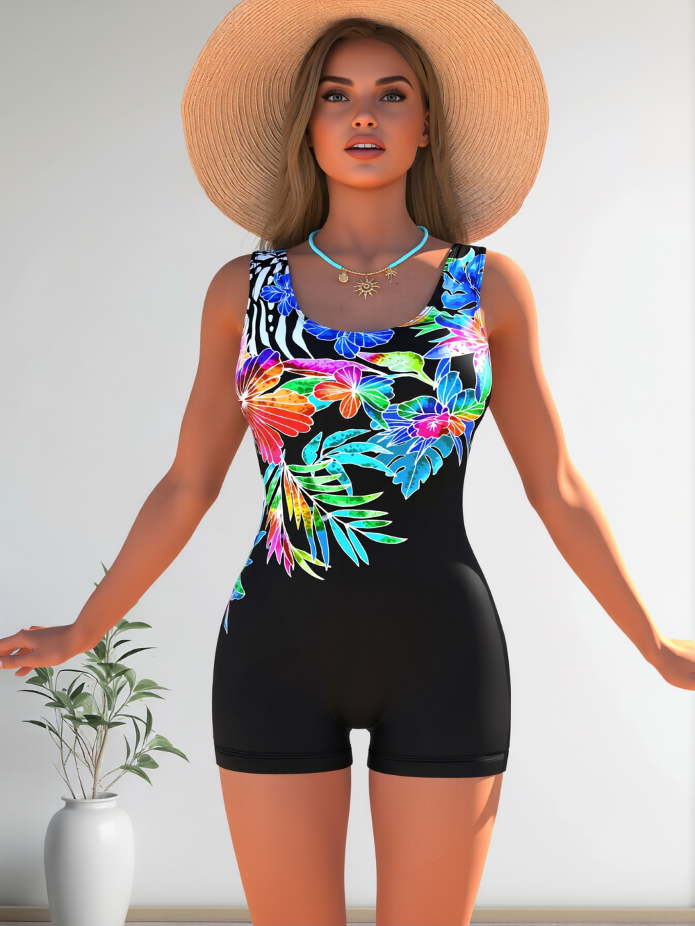 Tropical Noir Bloom One-Piece Swimsuit