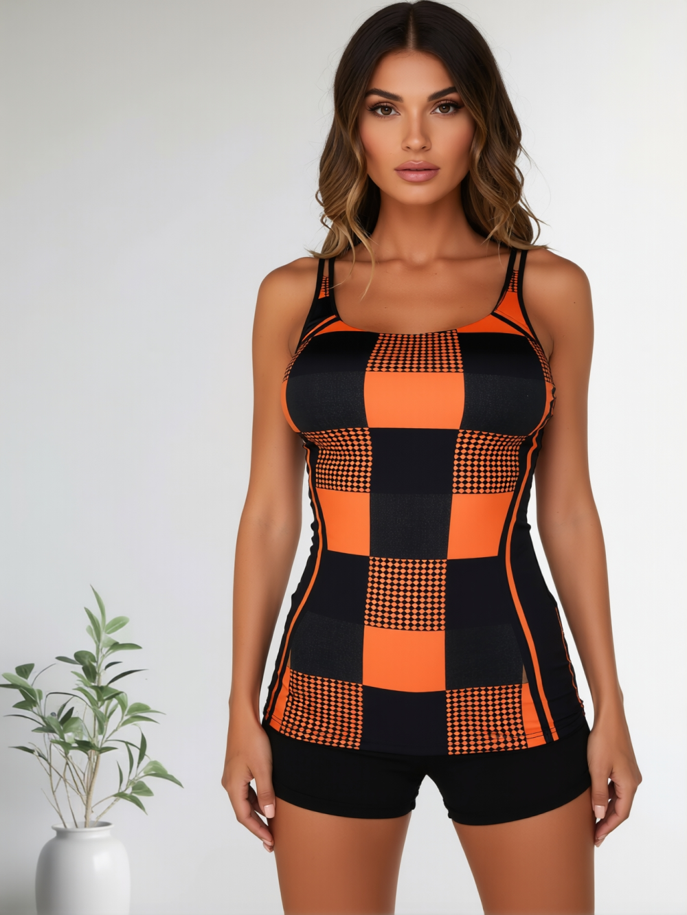 ARVONA Sunset Grid Tankini Set
