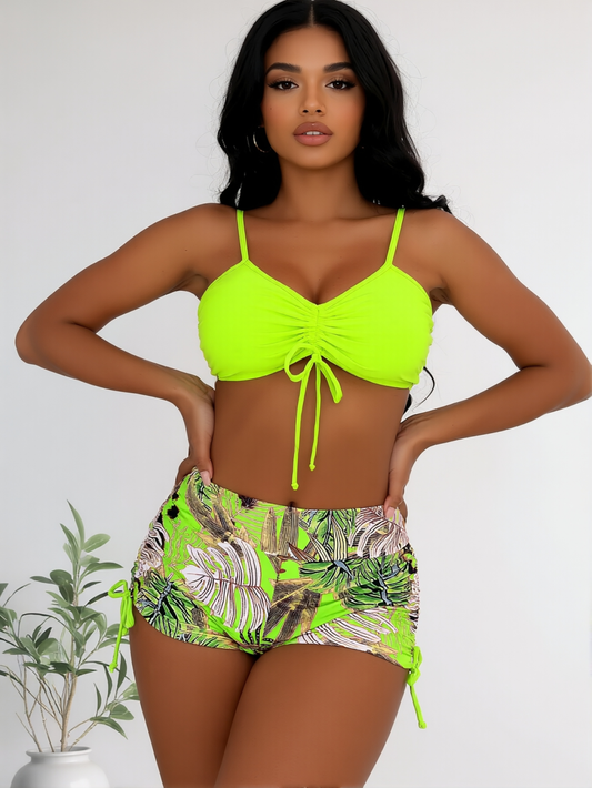 Lime Tropics Ruched Tankini Set