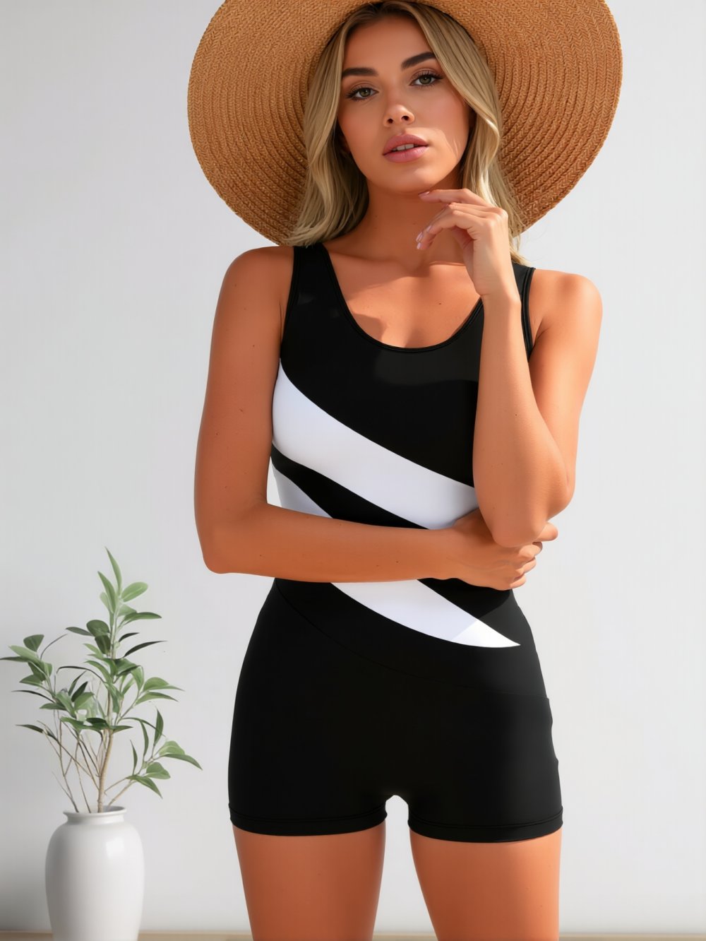 Monochrome Elegance One-Piece Swimsuit